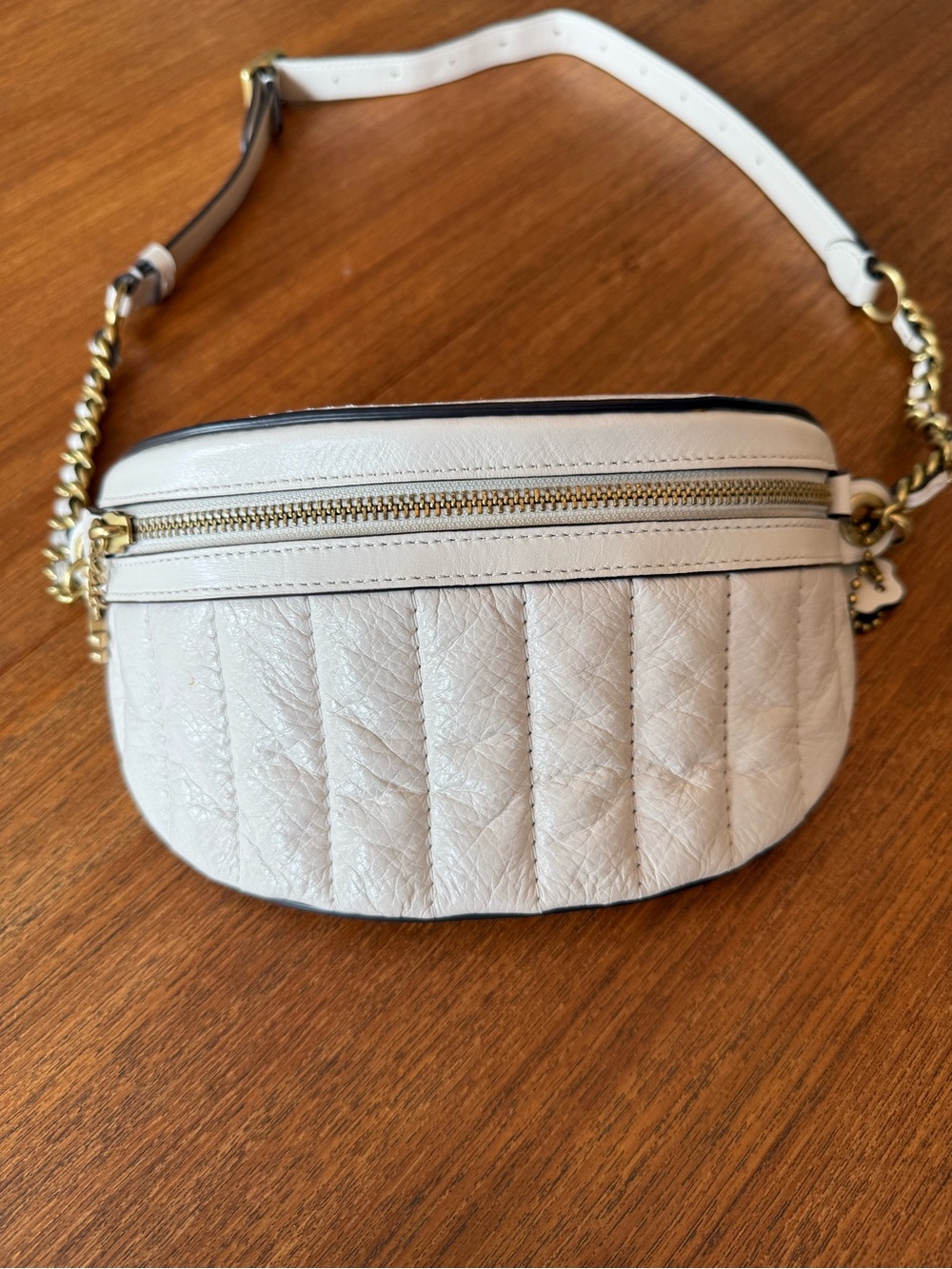 Coach Quilted White Belt Bag with Gold Chain Strap EUC